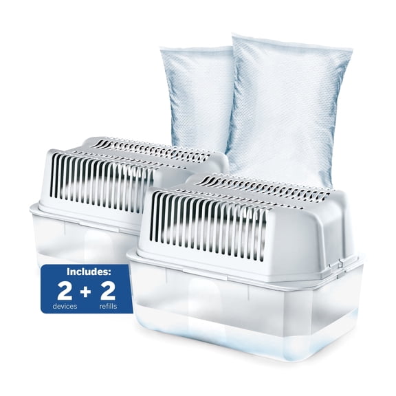 HUMYDRY Moisture Absorber Dehumidifier Device, Magnum Pack of 2 Devices of 35.3 Oz With 2 Pre-Measured Refills, Fragrance Free Humidity Absorber For Basements Bedrooms And Large Enclosed Spaces