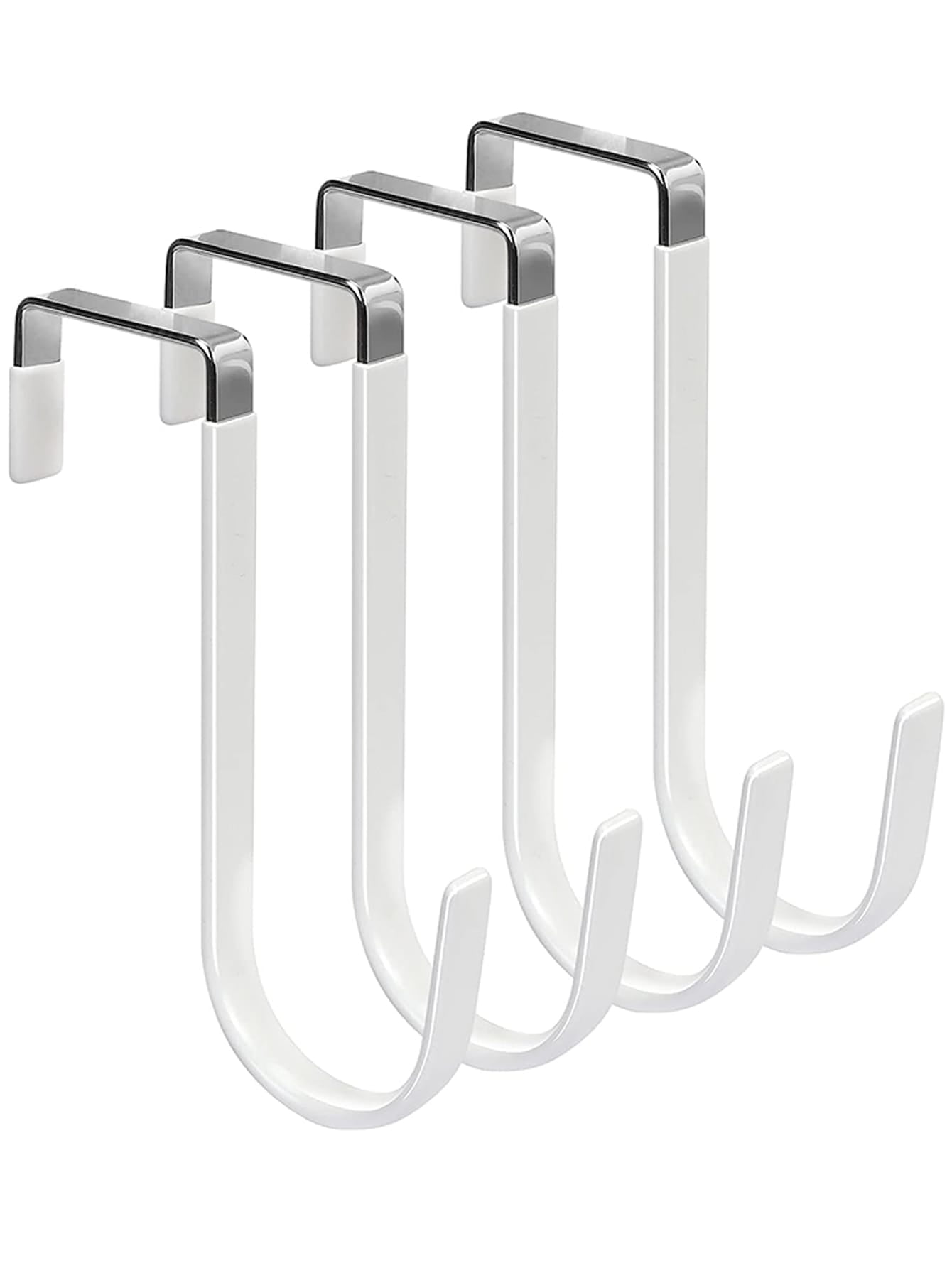 White Metal Over Door Hooks with Rubber Coating, 4 Pack