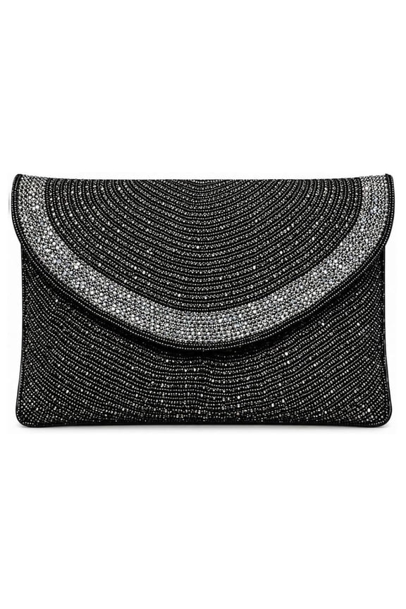 - Elegant Black Beaded Evening Clutch Purse with Shoulder Strap for Women Crystal Rhinestone Party Handbag for Wedding, Cocktail, Reception & Special Occasions (9.4 x 5.5 Inches)