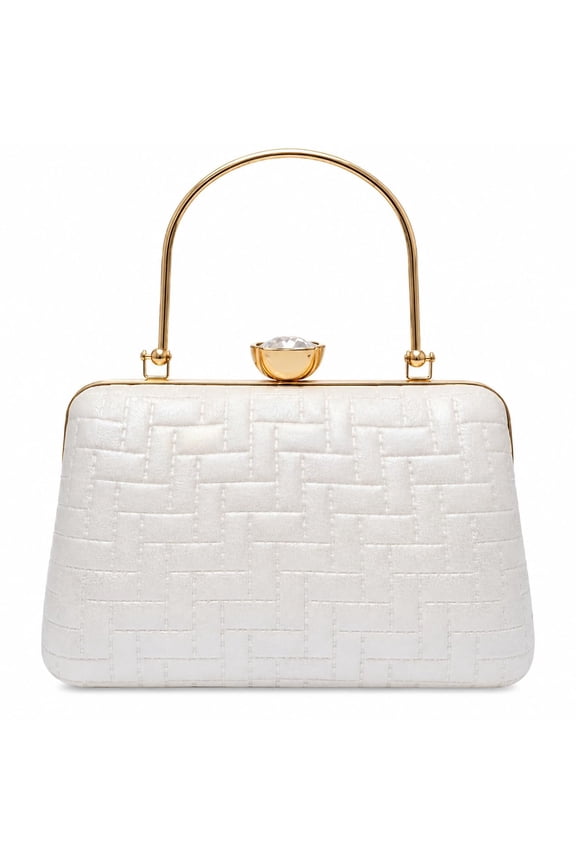 Elegant Evening Handbag with Gold Metal Frame, Structured Rectangular Shape, Gemstone Clasp, Sophisticated Womens Purse for Weddings, Parties, Formal Events and Special Occasions