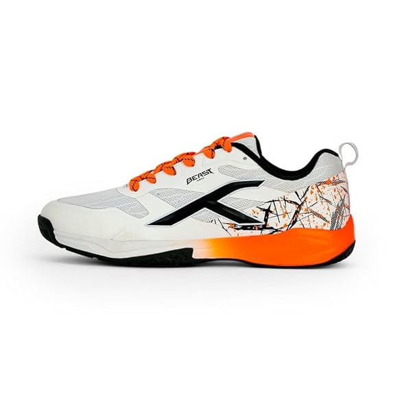HUNDRED Beast Max Mens Badminton Sports Shoes(Non Marking) | White-Orange| 8US/7UK/41EU | For Squash, Table Tennis, Volleyball, Basketball & Indoor | Lightweight & Durable | Paddle Pickle