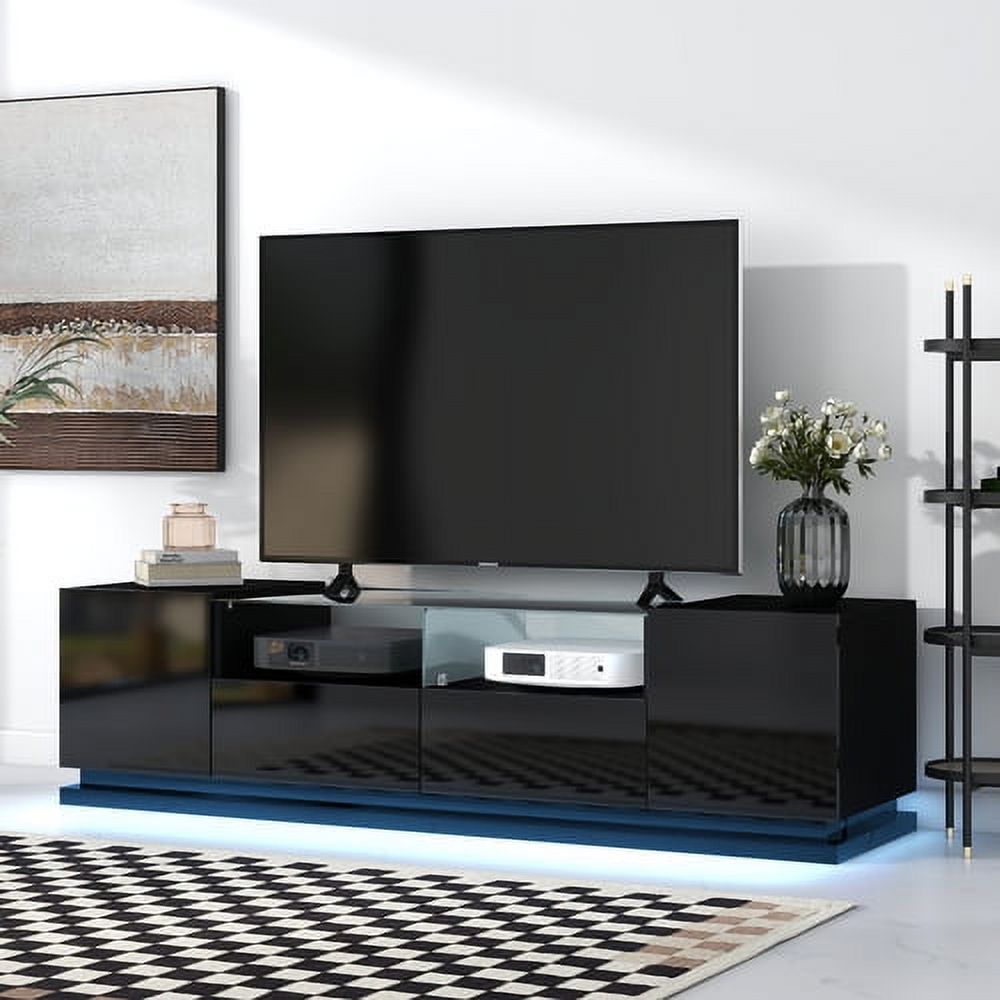 HUNLUYEN TV Stand with Tempered Glass, Modern High Gloss Entertainment