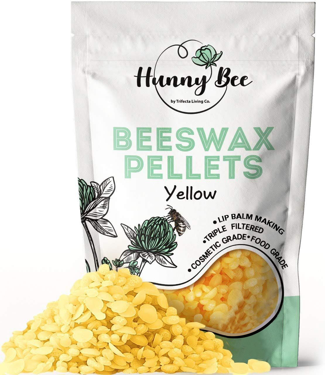 Hunnybee Beeswax Pellets 1lb, 100% Organic Bees Wax for DIY Candles, Skin, Body Cream, Face, and Hair Care, Lotions Deodorant, Lip Balm and Soap