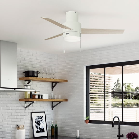 Hunter 52 inch Indoor Ceiling Fan with LED Light - White Modern Ceiling Fan with Pull Chain, For Bedroom or Living Room, Low Profile Mount, No Remote, 3 Blades - Brunner 51972, Matte White