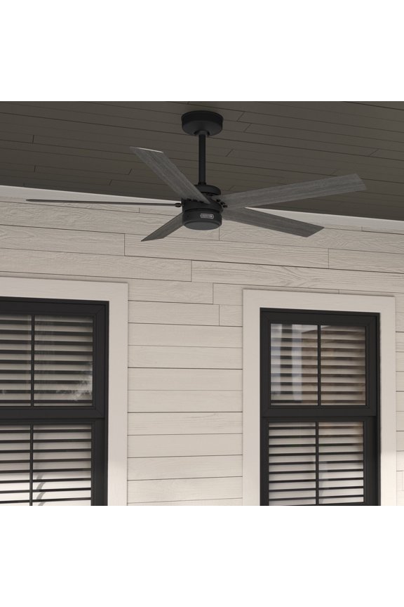 52 inch Outdoor or Indoor Ceiling Fan No Light - Black Ceiling Fan without Light, For Patio, Porch, Garage, or Living Room, Standard Mount, 5 Blades, Wall Control - Burton 52247, Matte Black