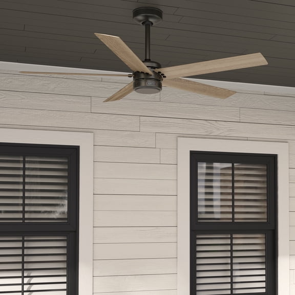Hunter 52 inch Outdoor or Indoor Ceiling Fan No Light - Bronze Ceiling Fan without Light, For Patio, Porch, Garage, or Living Room, Standard Mount, 5 Blades, Wall Control - Burton 52264, Noble Bronze
