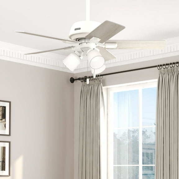 Hunter - Crystal Peak Indoor Ceiling Fan With Light, 44-inch, Matte White, Casual-style, 3-speed WhisperWind Motor, 52350, for Living Rooms, Bedrooms