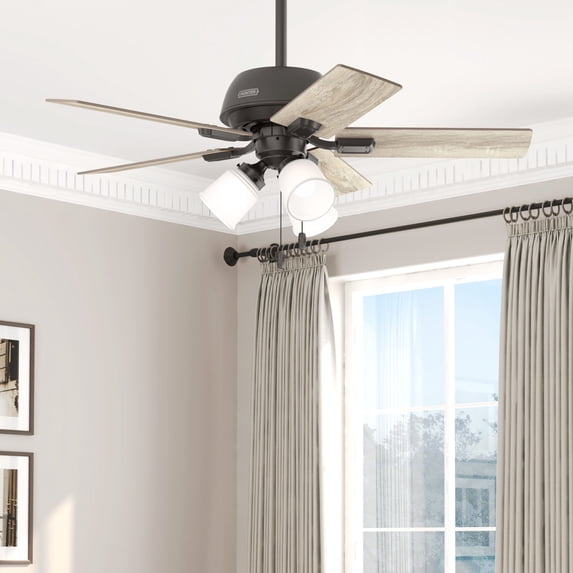 Hunter 44 inch Indoor Ceiling Fan with LED Lights - Ceiling Fan with Pull Chain, For Bedroom or Living Room, Standard Mount, No Remote, 5 Blades, Includes Bulbs - Crystal Peak 52352, Noble Bronze
