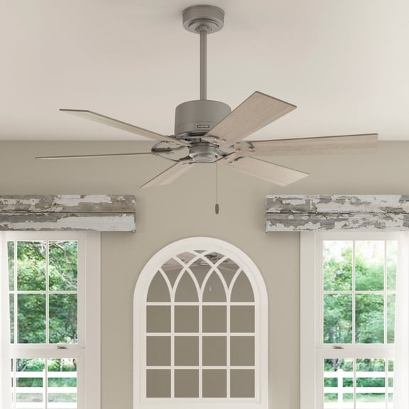Hunter 52 inch Indoor Ceiling Fan No Light - Ceiling Fan without Light, 6 Blades, Standard Mount, For Bedroom, Living Room, or Kitchen, Pull Chain - Gilrock 52353, Matte Silver