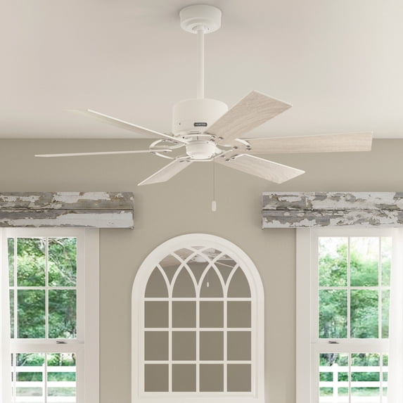 Hunter 52 inch Indoor Ceiling Fan No Light - White Ceiling Fan without Light, 6 Blades, Standard Mount, For Bedroom, Living Room, or Kitchen, Pull Chain - Gilrock 52354, Matte White