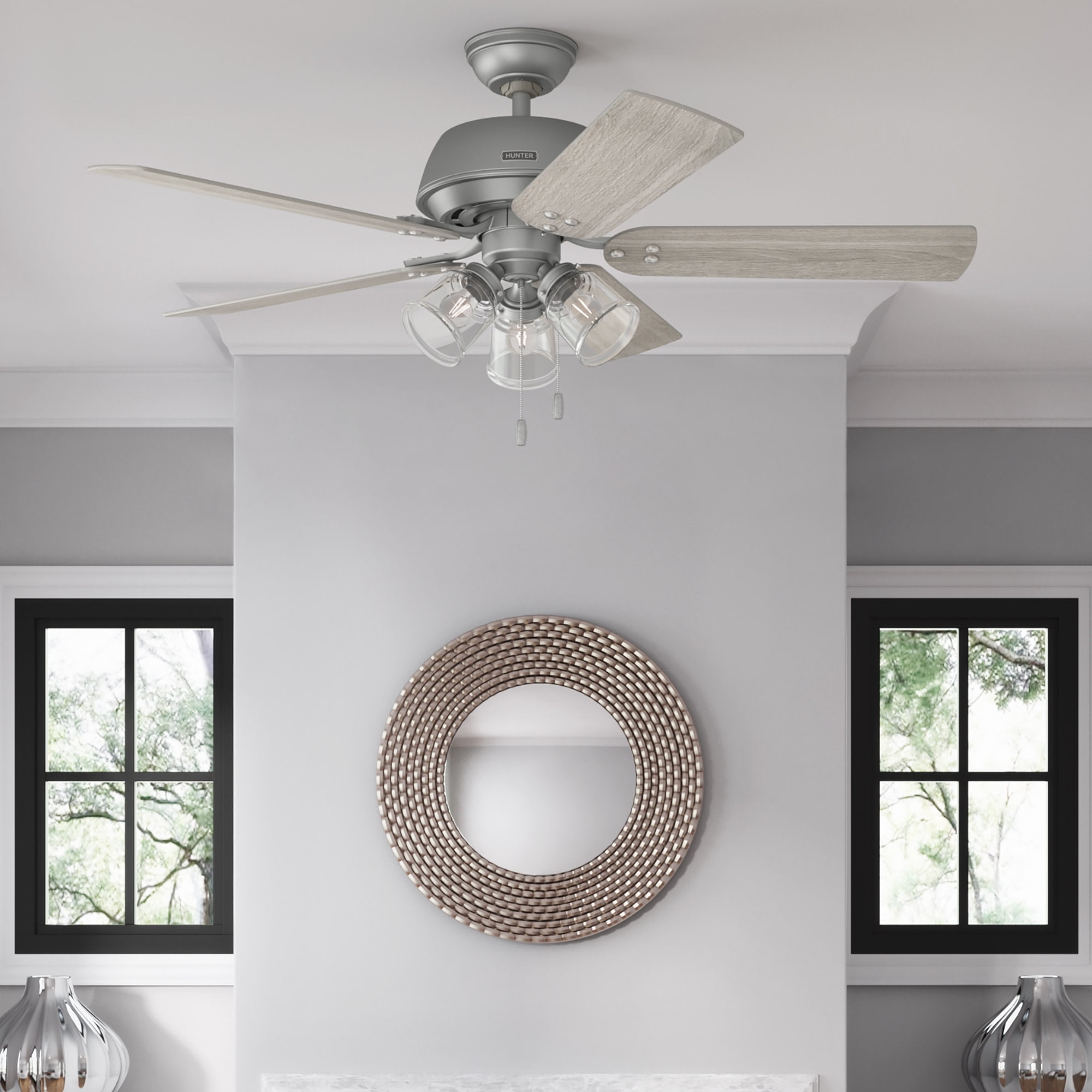 Matte Silver 52" Ceiling Fan with Light Kit and Reversible Blades