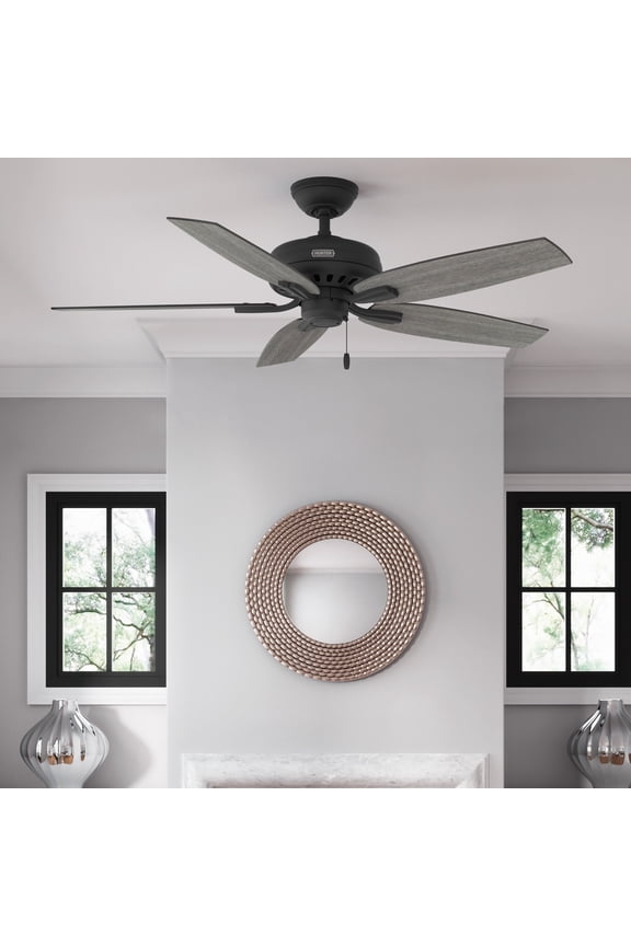 52 inch Indoor Ceiling Fan No Light with Pull Chain - Black Ceiling Fan without Light, Standard Mount, 5 Blades, For Bedroom, Living Room, or Kitchen, Quiet - Newsome 52397, Matte Black