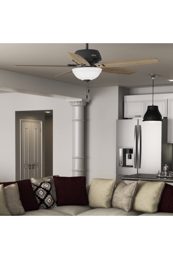 60 inch Indoor Ceiling Fan with LED Light - Black Ceiling Fan with Pull Chain, For Bedroom or Living Room, Standard Mount, No Remote, 5 Blades, Includes Bulbs - Reveille 52400, Matte Black