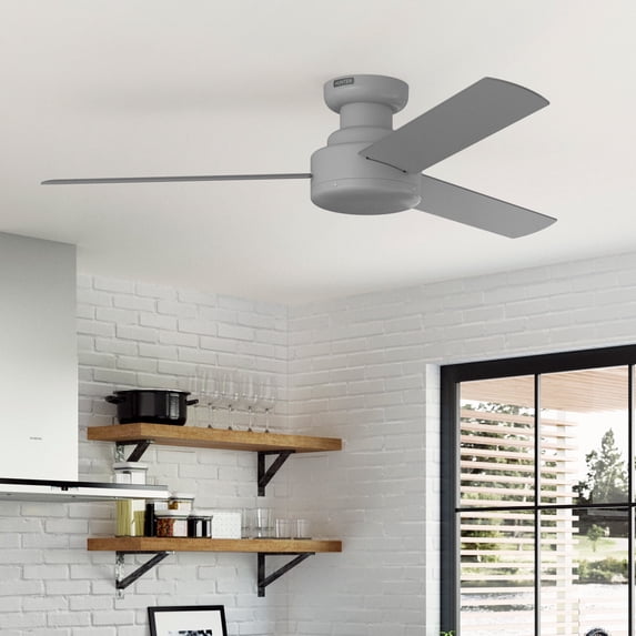 Hunter 52 inch Indoor Ceiling Fan No Light - Modern Ceiling Fan without Light, 3 Blades, Low Profile Mount, For Bedroom, Living Room, or Kitchen, Wall Control - Presto 52406, Dove Grey