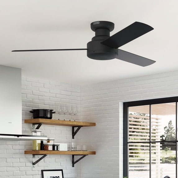Hunter 52 inch Indoor Ceiling Fan No Light - Black Modern Ceiling Fan without Light, 3 Blades, Low Profile Mount, For Bedroom, Living Room, or Kitchen, Wall Control - Presto 52407, Matte Black