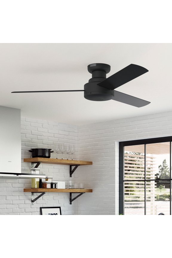 52 inch Indoor Ceiling Fan No Light - Black Modern Ceiling Fan without Light, 3 Blades, Low Profile Mount, For Bedroom, Living Room, or Kitchen, Wall Control - Presto 52407, Matte Black