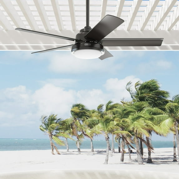 Hunter - Seawall Outdoor Ceiling Fan With Light, Wall Control, 52-inch, Noble Bronze, Casual-style, 3-speed WhisperWind Motor, 52417