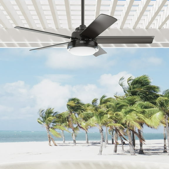 Hunter - Seawall Outdoor Ceiling Fan With Light, Wall Control, 52-inch, Noble Bronze, Casual-style, 3-speed WhisperWind Motor, 52417