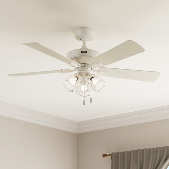 Hunter 52 inch Indoor Ceiling Fan with LED Lights and Pull Chain - White Ceiling Fan, 5 Blades, Standard Mount, For Bedroom, Living Room, or Kitchen, 3.5 inch Downrod - Crestfield 52535, Fresh White