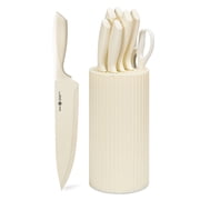 NULAS 8-Piece Kitchen Knife Set with Block for Chef, Stainless Steel Sharp Knives, Anti-Rust, Ergonomic Handle - Cream White