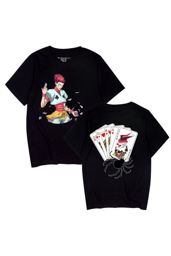 HUNTER × HUNTER Short Sleeve Hisoka T-Shirt Round Neck Summer Black & White Top