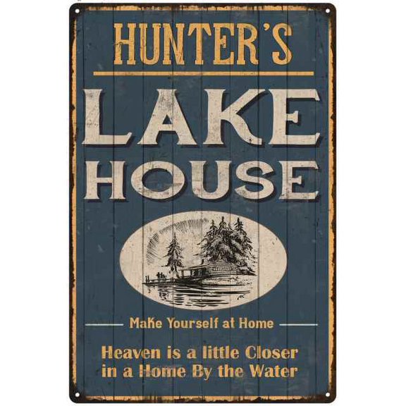 HUNTER'S Lake House Blue Cabin Home Decor Gift 12x18 Metal 112180038153