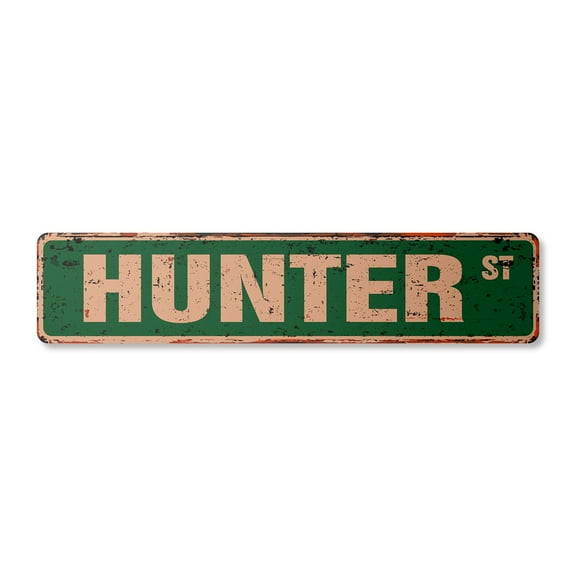 HUNTER Vintage Plastic Street Sign Childrens Name Room Sign | Indoor/Outdoor |  18" Wide