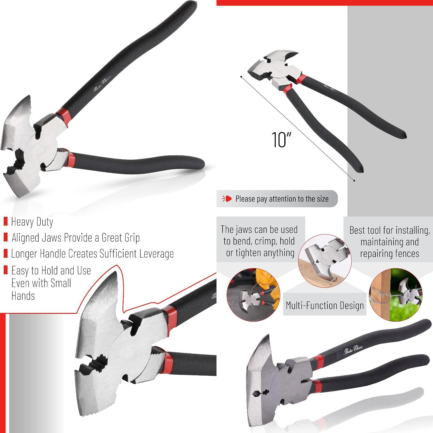 HUNXIAEI 10Inch Heavy Duty Multi Tool Fence Pliers for Fencing Barbed