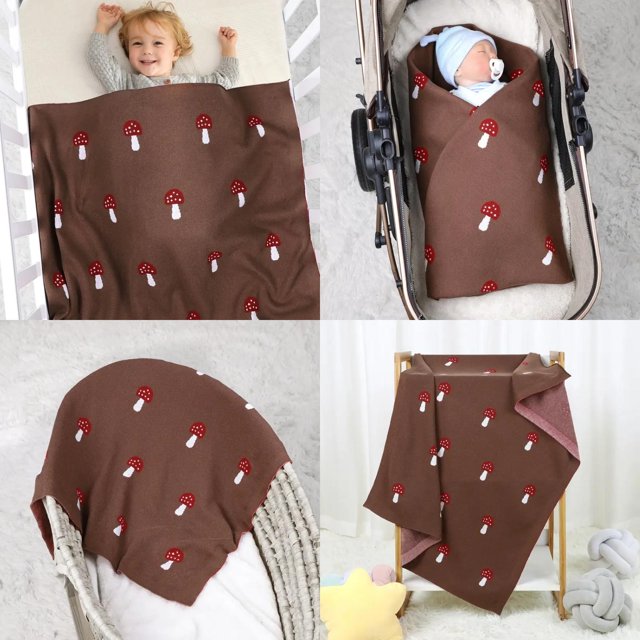 HUNXIAEI Cute Baby Mushroom Jacquard Knitted Warm Snow Blanket Hot