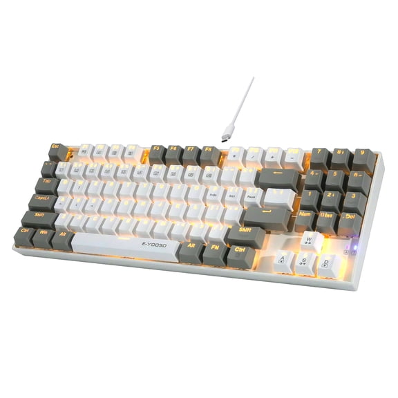 HUO JI E-YOOSO Z-13 Mechanical Gaming Keyboard, Wired Compact 89 Keys with Number Pad, LED Backlit, Clicky Blue Switch, Detachable USB-C Cable for Windows/Mac, Laptop/Computer, White Grey