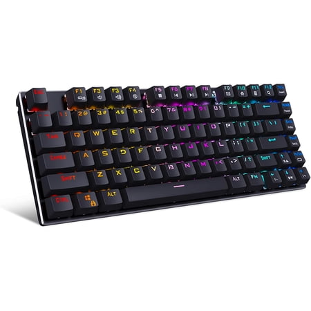 HUO JI E-Yooso Z-88 RGB Mechanical Gaming Keyboard, Metal Panel, Blue Switches - Clicky, Compact 81 Keys for Mac, PC, Black