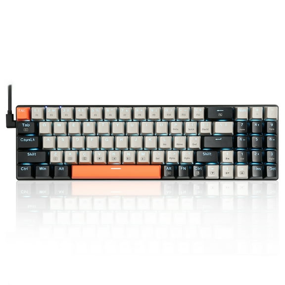 HUO JI Mechanical Keyboard Compact with Number Pad, Led Backlit, Red Switch, Detachable USB-C Cable Wired Mini 78 Keys for PC/Computer/Laptop Gaming and Office, Grey/Black
