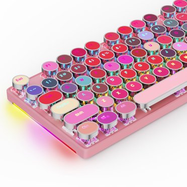 Guisous Cute Pink Keyboard Wired, With White Backlit Typewriter...