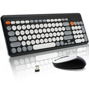 HUO JI Wireless Keyboard and Mouse Combos,USB 2.4GHz Receiver Plug and Play, Mixed Color Round Keycaps Retro Office Keyboards, for Windows, Mac, PC, Laptop, Desktop.Black Grey