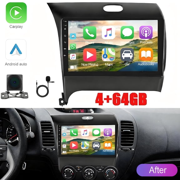 HUOEPU 4+64G Android 15 Car Stereo for Kia K3 2013-2018 9 inch Touchscreen with Wireless Carplay and Android Auto Triple Split Screen GPS Navigation BT 5.0
