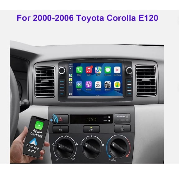 HUOEPU 4+64G Car Radio for Toyota Corolla 2000-2006, 7 Inch Android 15 Car Stereo with Wireless CarPlay & Android Auto Built-in GPS Navi, Bluetooth, WiFi,SWC