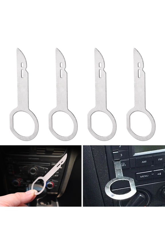 4Pcs Radio Removal Tool key Set for Mercedes Benz for Ford for Volkswagen Steel DIN Head Unit Removal Tool,Car CD DVD Host Key Disassembly Tool