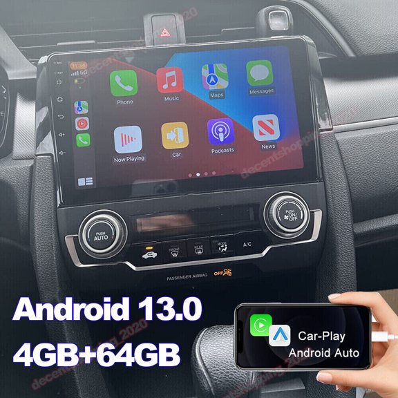 HUOEPU Android 13 Car Stereo Radio for Honda Civic 2016-2020 with Wireless CarPlay Android Auto Mirror Link with Bluetooth FM GPS Navigation WiFi SWC,4G+64G