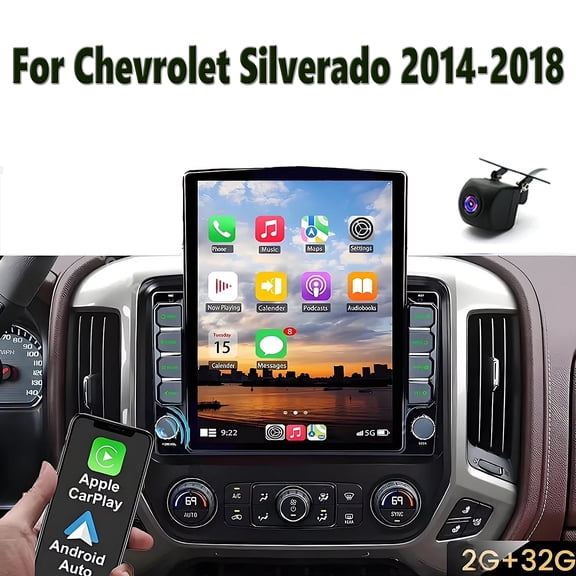 HUOEPU Android 14 Car Radio for Chevy Silverado GMC Sierra 2014-2018 with Wireless & Wired Carplay,9.7" Built-in GPS WiFi DSP Camera MIC 2GB +32GB