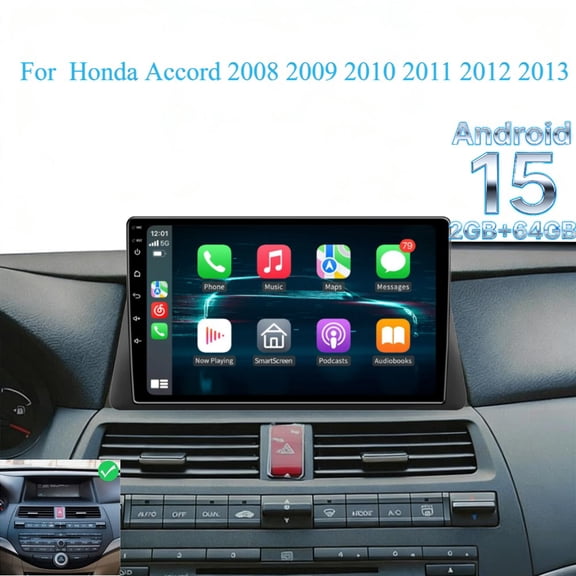 HUOEPU Android 15 Car Stereo for Honda Accord 2008-2013, 10" Touch Screen for Carplay Android Auto with BT GPS Nav WiFi FM SWC, 2+64G