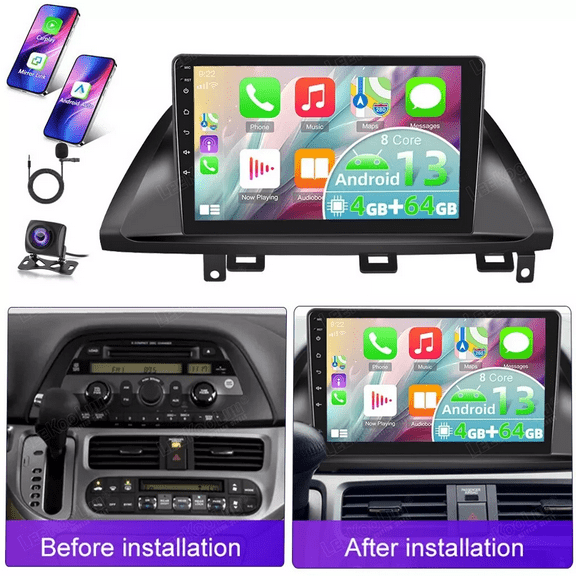 HUOEPU Car Stereo for Honda Odyssey 2005-2010 Android 14 with Wireless Carplay Android Auto, 10" 4+64G Touchscreen Car Radio WiFi GPS Navi Bluetooth HiFi USB FM/RDS SWC Backup Camera