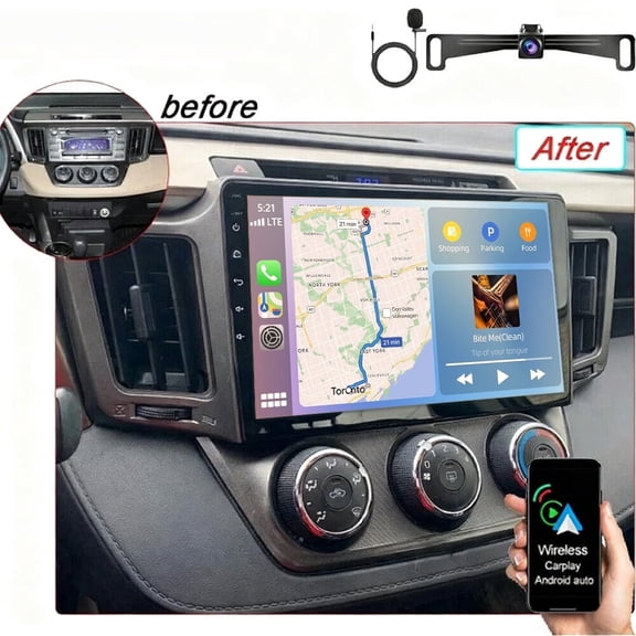HUOEPU Car Stereo Radio for Toyota RAV4 2013-2018,Wireless Carplay and Android Auto GPS Navigation,10 inch Touchscreen Bluetooth RDS FM SWC,4+64G