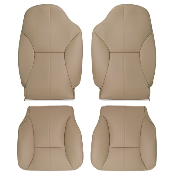 HUOEPU Front Driver Passenger Side Bottom and Top Lean Back for Dodge Ram 1500 2500 Truck 1998-2002 Tan Microfiber Leather Front Seat Covers Set