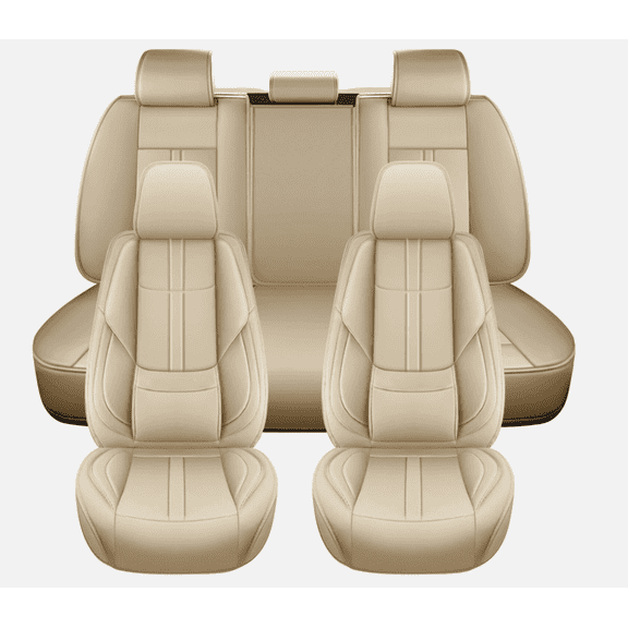 HUOEPU Leather Car Seat Cover Set 5-Seat for Lexus LX470 1998-2007 GX460 2010-2023 Easy to Install Car Seats Cover Set and Accessories Beige