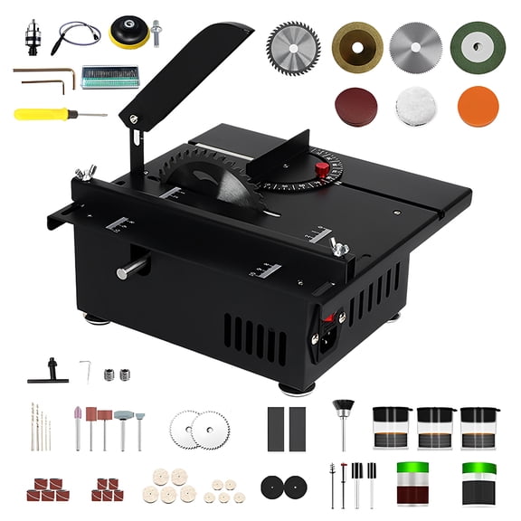 HUOEPU Mini Table Saw for Crafts 1200W Mini Table Saw with Angle Cutting 0-90° and Integrated Grinder Metal Body for Wood Metal DIY Craft
