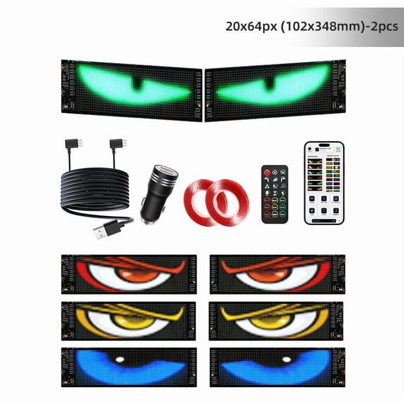 HUOEPU Multifunctional Bright 2PCS Devil Eyes for Vehicles Trucks Vans Taxi Business Advertising, 20 x 64 px LED Flexible Screen, Waterproof Programmable Moving Sign Board with App Control