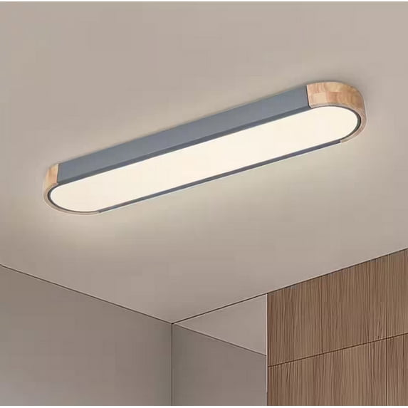 HUOKU Lumin 38 in. 1-Light Gray Integrated LED Flush Mount Minimalist Long Oval Ceiling Light