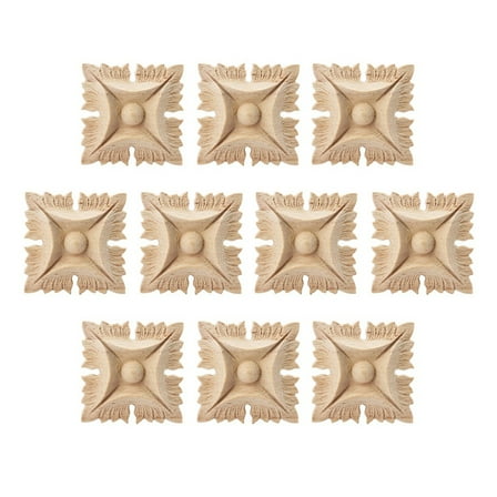 HUONA 10Pcs Wooden Carving Decals Wooden Carving Applique Furniture Woodcarving Decals DIY Coloring Carved Appliques for Door Bed Cabinet Drawer Table Decoration Style B 5CMx5CM