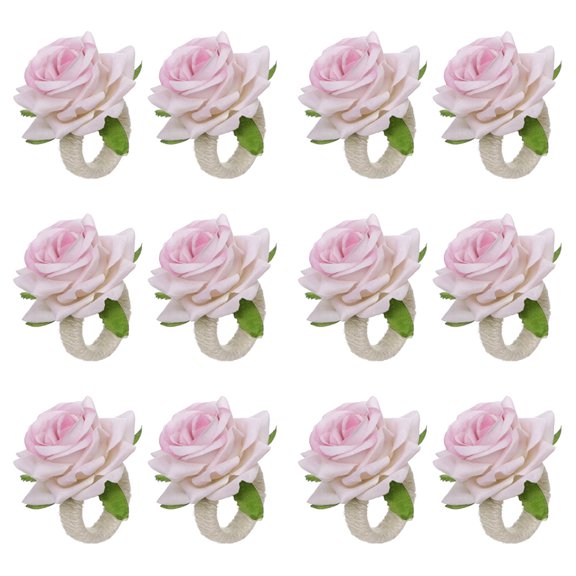 HUONA 12Pcs Napkin Rings Rose Napkin Rings Artificial Flower Napkin Holders Napkin Preservation Table Napkin Plate Decoration Restaurant Dining Banquet Setting Pink