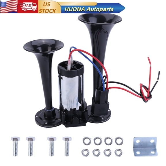 HUONA 12V 120dB Air Horn Super Loud Dual Trumpet Air Horn Kit Car Loud Horn Truck Train Horn with Compressor Electric Air Horn for Truck Train Boats